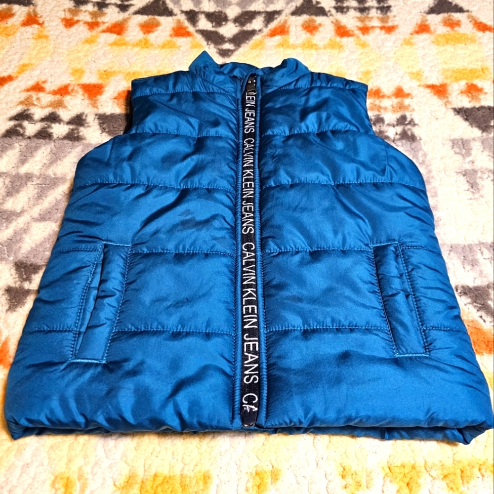 Calvin Klein Puffer Vest in Shark Blue with Logo Ribbon down Zipper Size 3T
